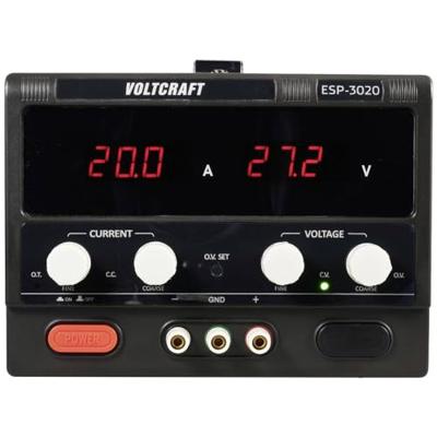 VOLTCRAFT ESP-3020 Labvoeding, regelbaar 0 - 30 V/DC 0 - 20 A 600 W Steekaansluiting 4 mm Smal model Aantal uitgangen: 1 x