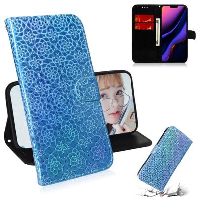 Voor iPhone 11 effen kleur kleurrijke magnetische Buckle horizontale Flip PU lederen draagtas met houder & kaartsleuven & portemonnee & Lanyard (blauw