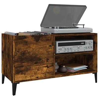 Platenkast 84,5x38x48 cm bewerkt hout gerookt eikenkleurig Platenkast 84,5x38x48 cm bewerkt hout gerookt eikenkleurig
