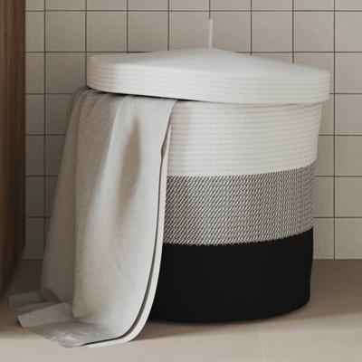 VidaXL Opbergmand met deksel ø 40x35 cm katoen wit en zwart VidaXL Opbergmand met deksel ø 40x35 cm katoen wit en zwart