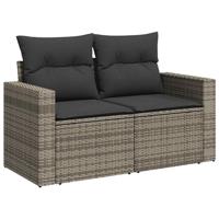 10-delige Loungeset met kussens poly rattan grijs - thumbnail