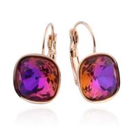 LGT JWLS Oorbellen Dames met Multicolor Glassteen in Afgerond Vierkant en Rosegoudkleurige Laag - thumbnail