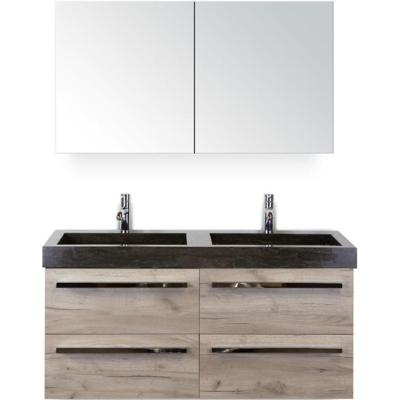 Seville Badmeubelset 120 cm - 4 Laden Craft Oak - Wastafel Lucca Dubbel met Spiegelkast
