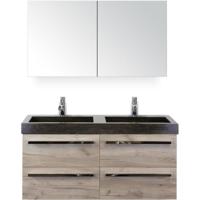 Seville Badmeubelset 120 cm - 4 Laden Craft Oak - Wastafel Lucca Dubbel met Spiegelkast - thumbnail