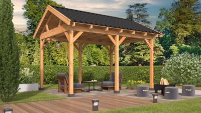 Tuindeco Hamar L Type 1 - Lariks/Douglas Overkapping 478x395 cm- Zadeldak- Onbehandeld lariks Douglas hout- Tuindeco Tuindeco Hamar L Type 1 - Lariks/Douglas Overkapping 478x395 cm- Zadeldak- Onbehandeld lariks Douglas hout- Tuindeco