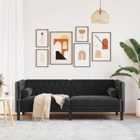 Driezitsbank Chesterfield-stijl met bolsters fluweel zwart - thumbnail