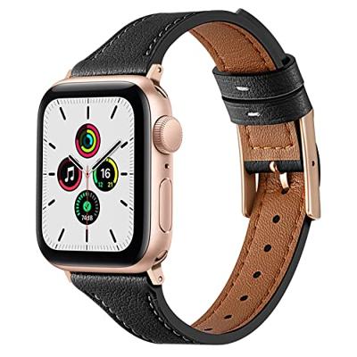 By Qubix - Leren bandje - Zwart - Compatible met Apple Watch 44mm / 45mm / 46mm / 49mm - Compatible Apple watch bandjes