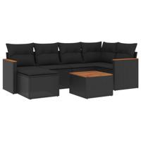 7-delige Loungeset met kussens poly rattan zwart - thumbnail