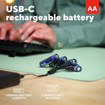 Trust Via USB-C oplaadbare AA-batterijen (4 stuks) Batterij Blauw - thumbnail