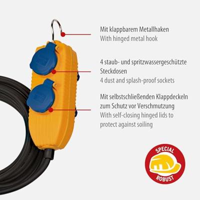 Brennenstuhl Bouwplaatsen-kabel IP54 met contactdozenblok 5m zwart H07RN-F 3G1,5 - 1169200010