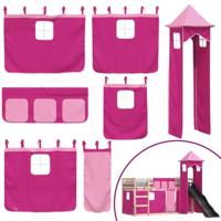 Stapelbed met glijbaan en gordijnen roze 90x190 cm - thumbnail
