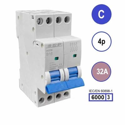 SEP krachtstroom installatieautomaat 32A INS36-4C32 4 polig C32 6kA (36mm) 3101654032