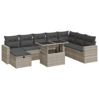 9-delige Loungeset met kussens poly rattan lichtgrijs - thumbnail