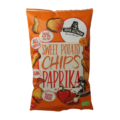 Zoete aardappel chips paprika bio 90 Gram Zoete aardappel chips paprika bio 90 Gram