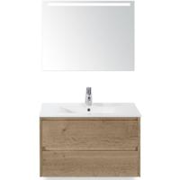 Dante Badmeubelset 80 cm - Natuur Eiken - Keramische Wastafel Wit Enjoy met Sence Spiegel - thumbnail