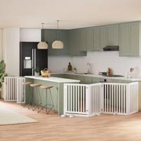 Hondenhek inklapbaar met deur 10 panelen 800cm populierhout wit - thumbnail