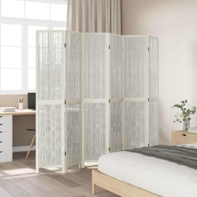 Kamerscherm met 6 panelen massief paulowniahout wit
