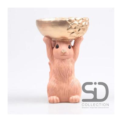 Season Inspired Decoration Beeld eekhoorn met bak 14x22,5cm beige