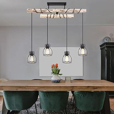 Globo HanglampMina zwart met hout 4-lichts variërend - 15326-4D