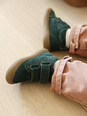 Baskets Mid gevoerd met klittenband leer baby groen