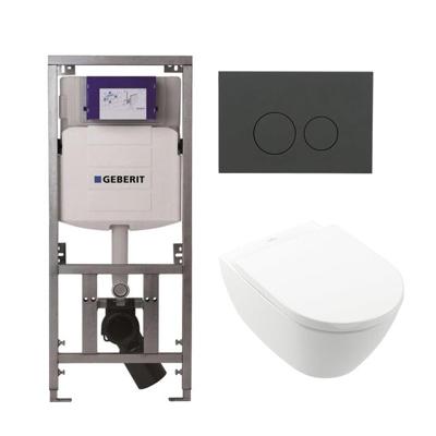 Villeroy Boch Subway 2.0 DirectFlush Toiletset - softclose - geberit reservoir - qeramiq bedieningsplaat mat antraciet - ronde knoppen - wit 0701131/ga26028/SW729014/SW1182666/SW1102376