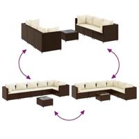 7-delige Loungeset met kussens poly rattan bruin - thumbnail