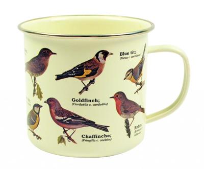 Emaille mok met vogels