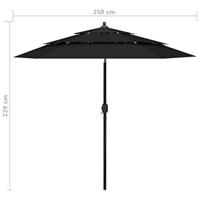Parasol 3-laags met aluminium paal 2,5 m zwart - thumbnail