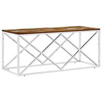Salontafel roestvrij staal en massief hergebruikt hout - thumbnail