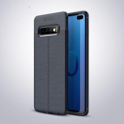 Litchi textuur TPU schokbestendig geval voor Galaxy S10 PLUS (marineblauw)