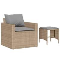 4-delige Loungeset met kussens poly rattan beige - thumbnail