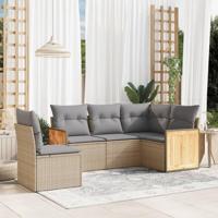 5-delige Loungeset met kussens poly rattan beige - thumbnail