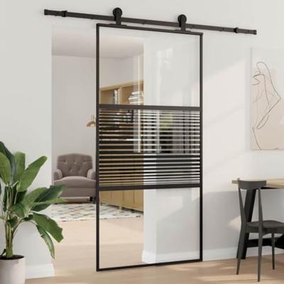 VidaXL Glazen deur gestreept zwart 90 x 2 x 205 cm aluminium