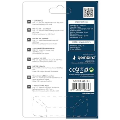Gembird UHB-U2P4-04 interface hub USB 2.0 480 Mbit/s Zwart
