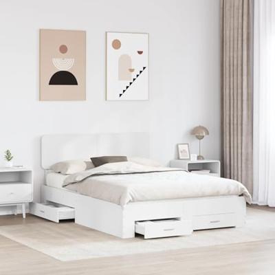 Bedframe met hoofdeinde met lade Wit 140 x 190 cm Bewerkt hout