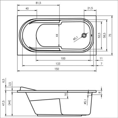 Ligbad Columbia 150X75X40 cm Wit Riho