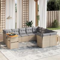 10-delige Loungeset met kussens poly rattan beige - thumbnail