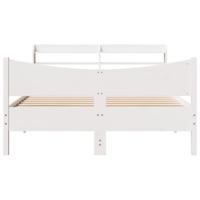 Bedframe met hoofdbord massief grenenhout wit 160x200 cm - thumbnail