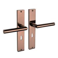 Mooi Deurbeslag Lusso geveerd op schild sleutelgat 55mm PVD glanzend brons - thumbnail