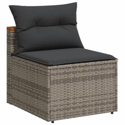 Tuinbanken 2 st zonder armleuning met kussens poly rattan grijs - thumbnail