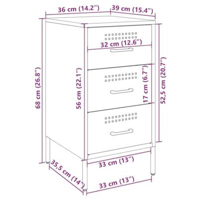 Nachtkastjes 2 st 36x39x68 cm koudgewalst staal zwart Nachtkastjes 2 st 36x39x68 cm koudgewalst staal zwart