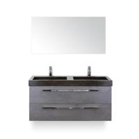 Seville Badmeubelset 120 cm - 2 laden Beton Antraciet - Wastafel Lucca Dubbel - met Spiegel - thumbnail