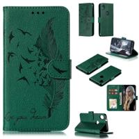 Feather patroon Litchi textuur horizontale Flip lederen draagtas met portemonnee & houder & kaartsleuven voor Motorola Moto E6 (groen) - thumbnail
