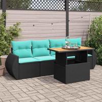 5-delige Loungeset met kussens poly rattan zwart - thumbnail