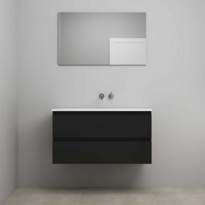 On-Line Badkamermeubelset - 100 cm - Voorgemonteerd - Acryl Wastafel - zonder Kraangat - Spiegel - Mat Zwart