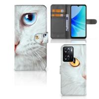 PPO A57 | A57s | A77 4G | Telefoonhoesje | Met pasjeshouder | Witte Kat - thumbnail