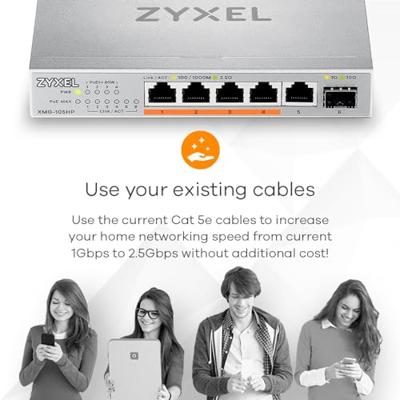 Zyxel XMG-105HP Unmanaged 2.5G Ethernet (100/1000/2500) Power over Ethernet (PoE) Zilver
