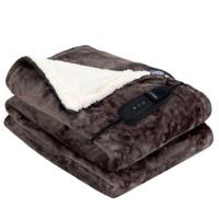 Luvego Elektrische Bovendeken XL 1 Persoons - 180x130CM - Warmtedeken, Omslagdeken & Knuffeldeken - 3M lange Kabel - 160W - Warme Deken - Verwarmd Fleece Plaid - Bruin - thumbnail