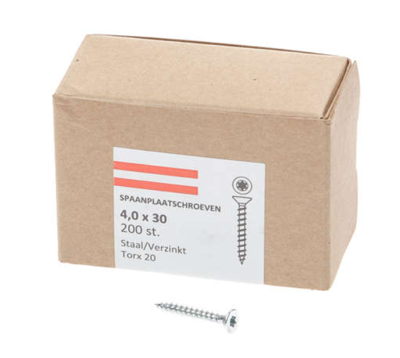 Hoenderdaal Spaanplaatschroef Verzinkt Platkop voldraad Torx TX20 4.0X30 | 200 stuks - 0206.01.25201 Hoenderdaal Spaanplaatschroef Verzinkt Platkop voldraad Torx TX20 4.0X30 | 200 stuks - 0206.01.25201