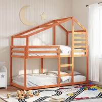 Stapelbed met dak massief grenenhout wasbruin 90x190 cm - thumbnail